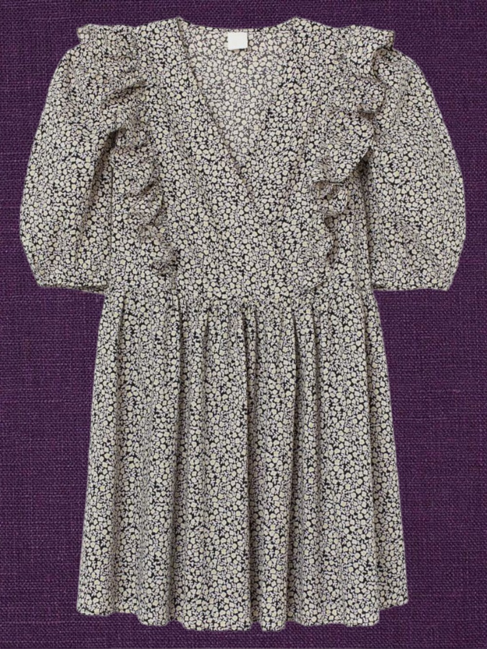 H&M Floral Puff Sleeve Mini V Neck Babydoll Dress Sz M (Fits up to L/XL)